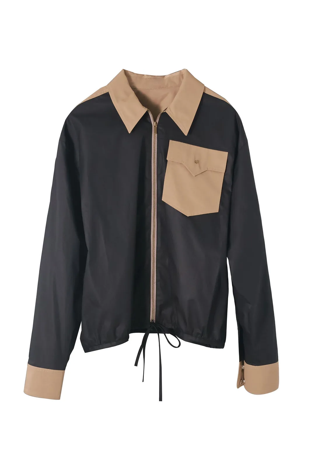 colour-block long-sleeve shirt; drawcord