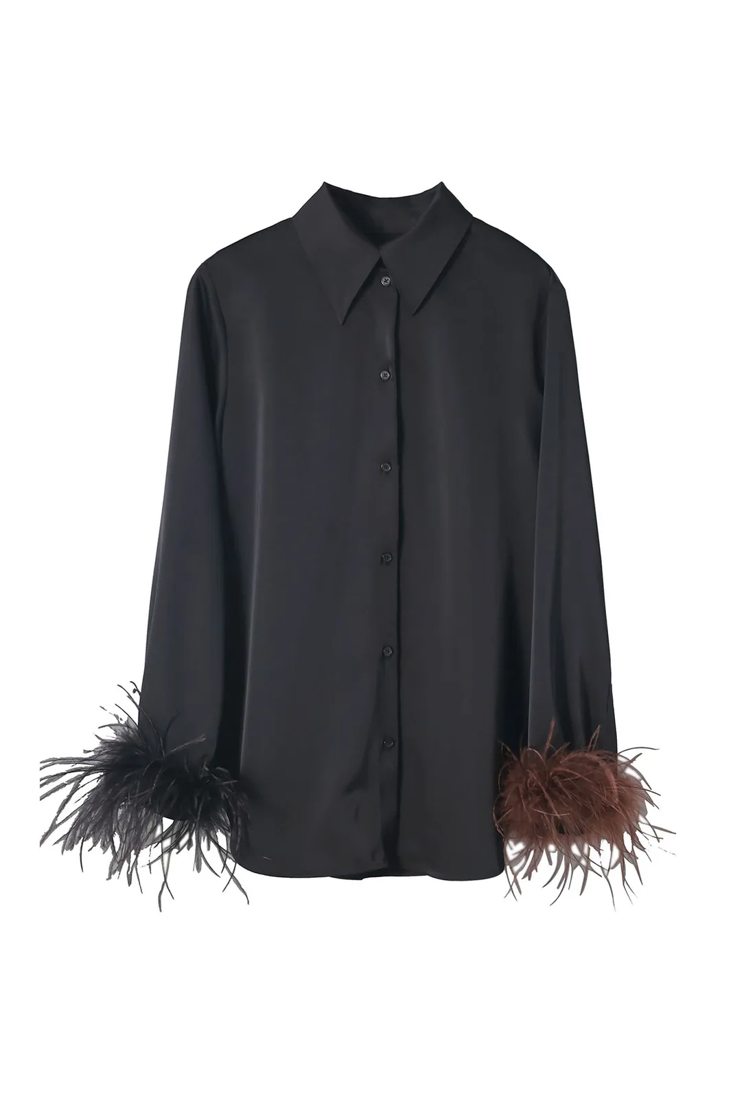 feather-cuff blouse