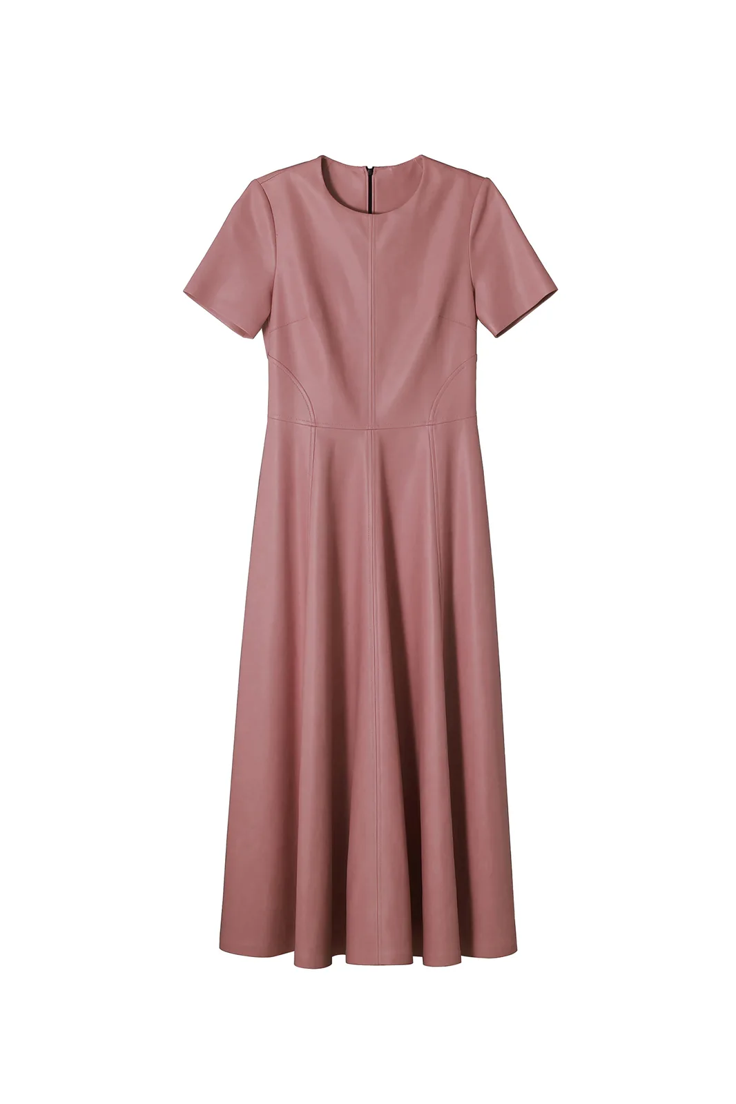 dusty-rose PU short-sleeve dress