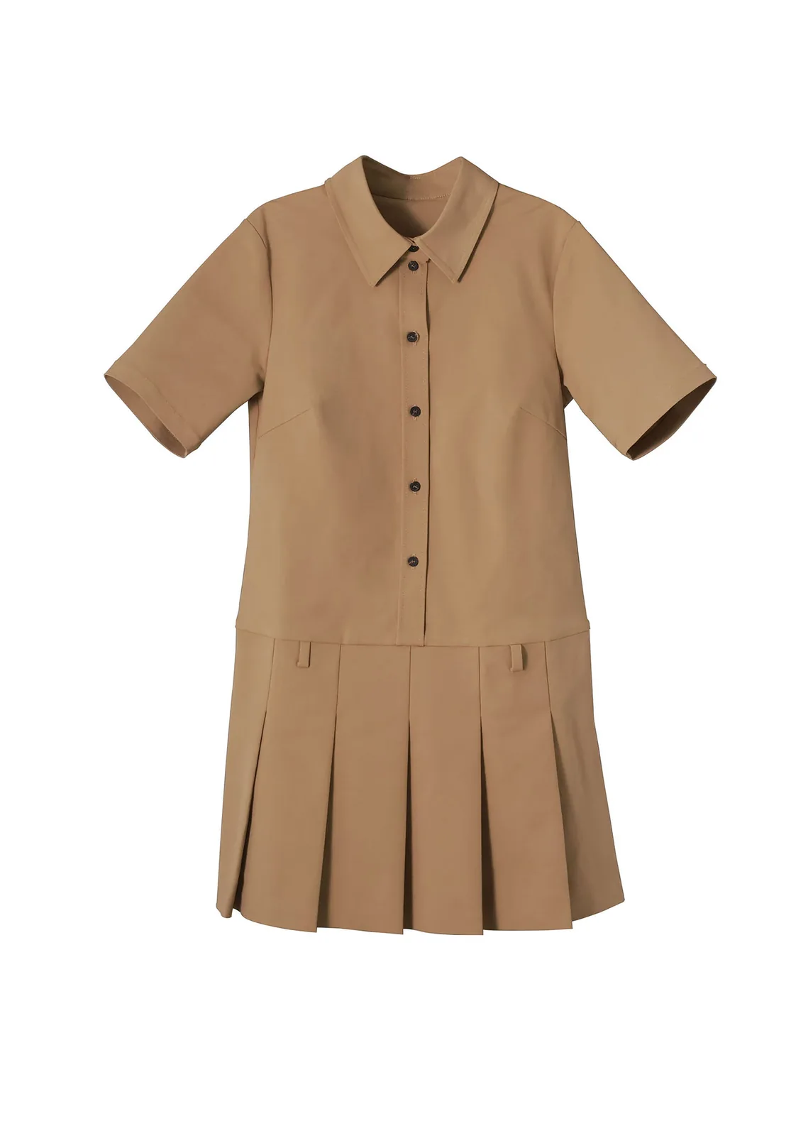 short-sleeve shirt dress; pleats