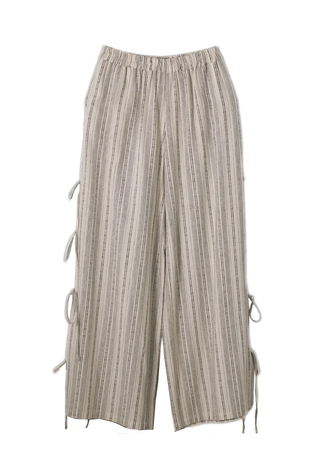 pure linen striped trousers; tie detail