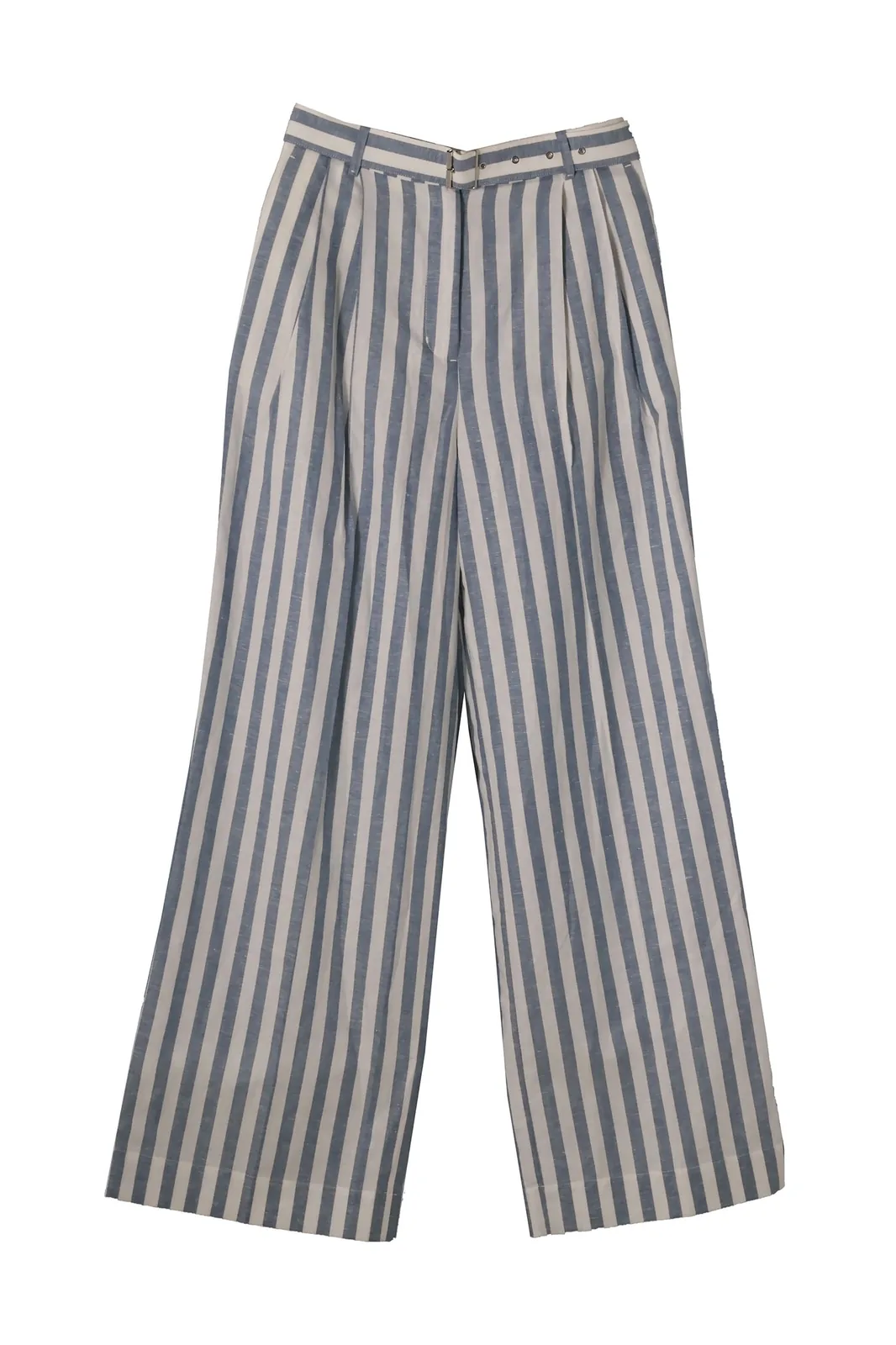 pure linen striped wide-leg trousers