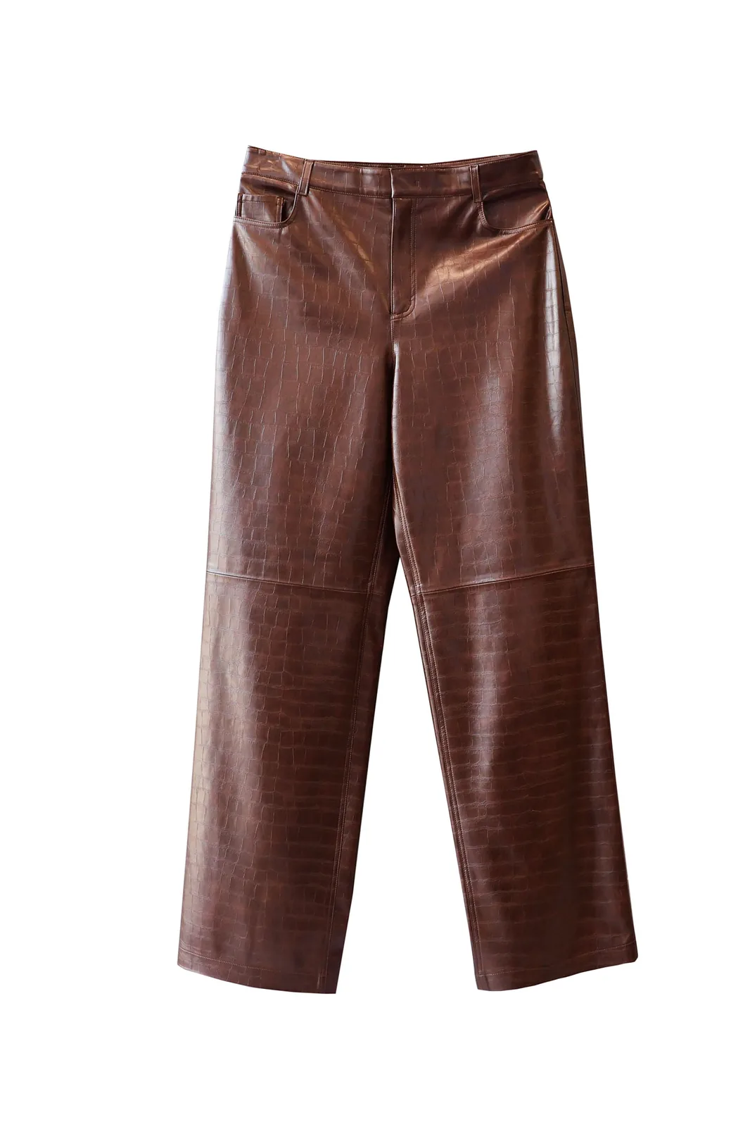croc-effect PU trousers